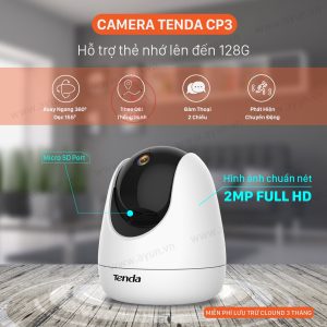 Sản phẩm Camera WiFi Tenda CP6 là một camera giám sát có tính năng quay quét 2K, cho phép bạn giám sát và quản lý gia đình hoặc công ty của bạn từ xa thông qua kết nối internet. Camera này có khả năng kết nối WiFi và hỗ trợ thẻ nhớ microSD lên đến 128GB để lưu trữ video. Ngoài ra, Tenda CP6 còn tích hợp đèn hồng ngoại giúp quan sát trong điều kiện thiếu sáng và tính năng phát hiện chuyển động để cảnh báo khi có sự kiện xảy ra.