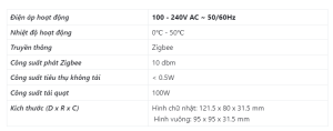 thông số kĩ thuật của sản phẩm công tắc cổng lumi thông minh mạng zigbee