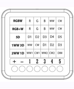 Module 5 In 1 - Bluetooth Mesh là Thiết bị hỗ trợ 5 tính năng bao gồm: RGBWW, RGB & WW, 5 Dim, 1 Dim 2 WW, 3 Dim 1 WW. Kết nối: Bluetooth Mesh. Điều khiển Led dây 12V -> 24V DC. Thay đổi nhiệt độ màu ánh sáng cho đèn Led dây (Trắng - Ấm): 2700K -> 6500K. Điều khiển theo nhóm Lighting, HCL, cảnh Lighting, Rule, Cảnh, Lịch.